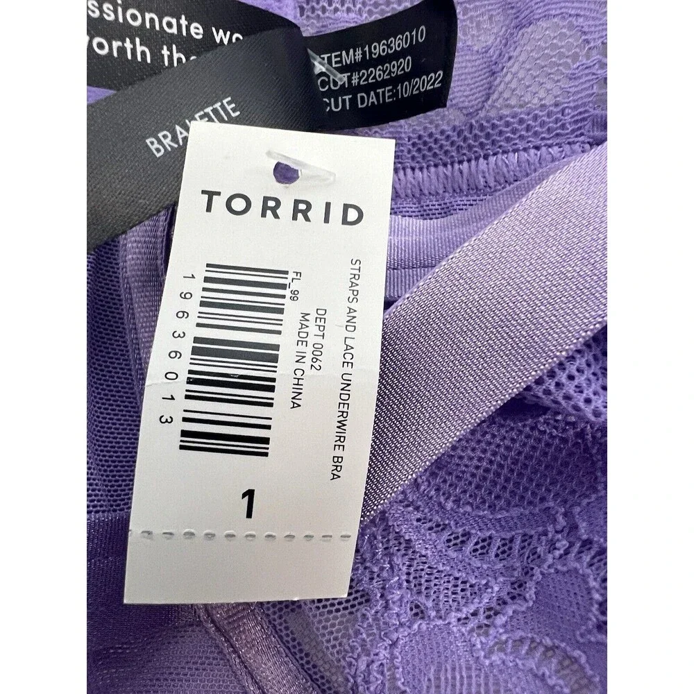 Torrid Curve Straps And Lace Underwire Bra Lilac W Plus Sz 1 Lingerie Floral NWT - Picture 10 of 13